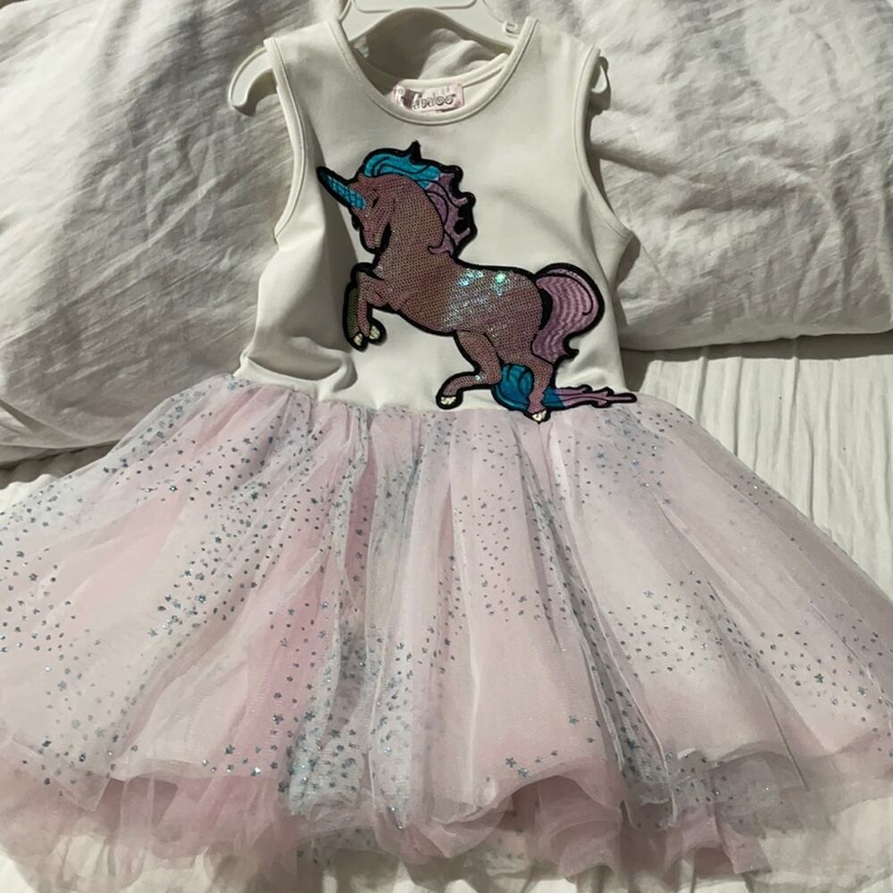Halabaloo 4 unicorn glitter tutu shimmer pink purple blue cream tank dress euc